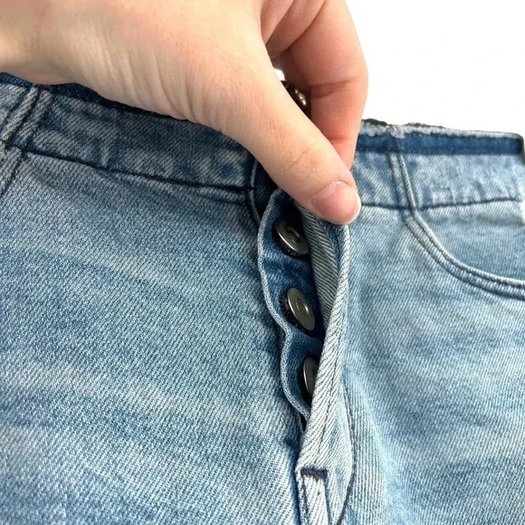 3x1 Stripped Shelter Shorts Medium Wash Distressed Cotton Denim Blue Size 25